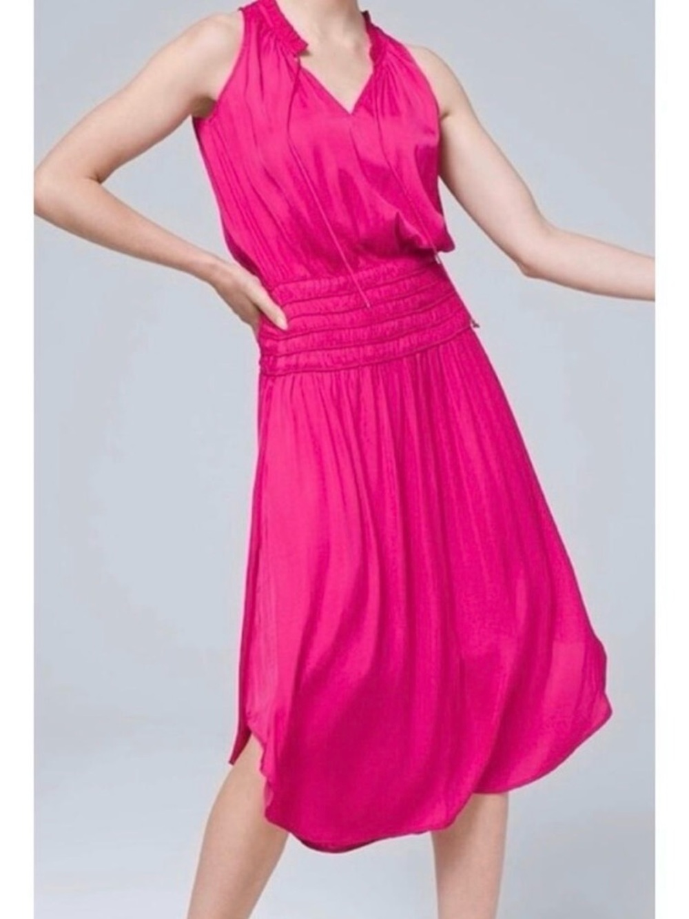 White House Black Market Smocked Halter Sleeveless Pink Midi Dress NWT